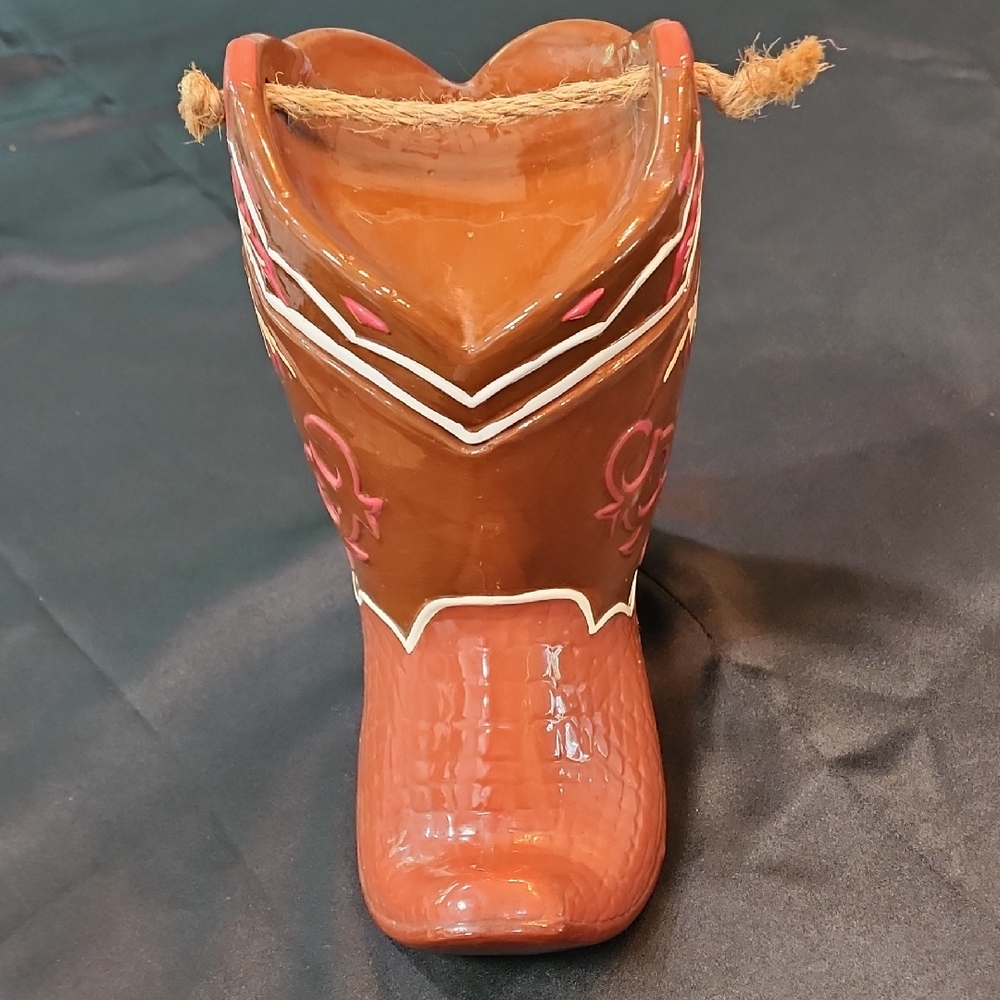 Ceramic Cowboy Boot Cookie Jar With Matching Lid